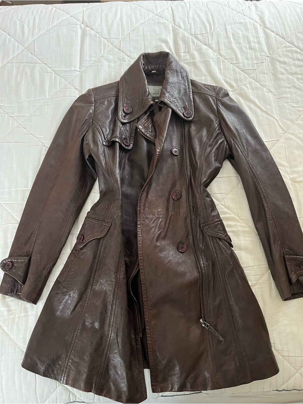 Vintage genuine leather brown double breasted trench coat M